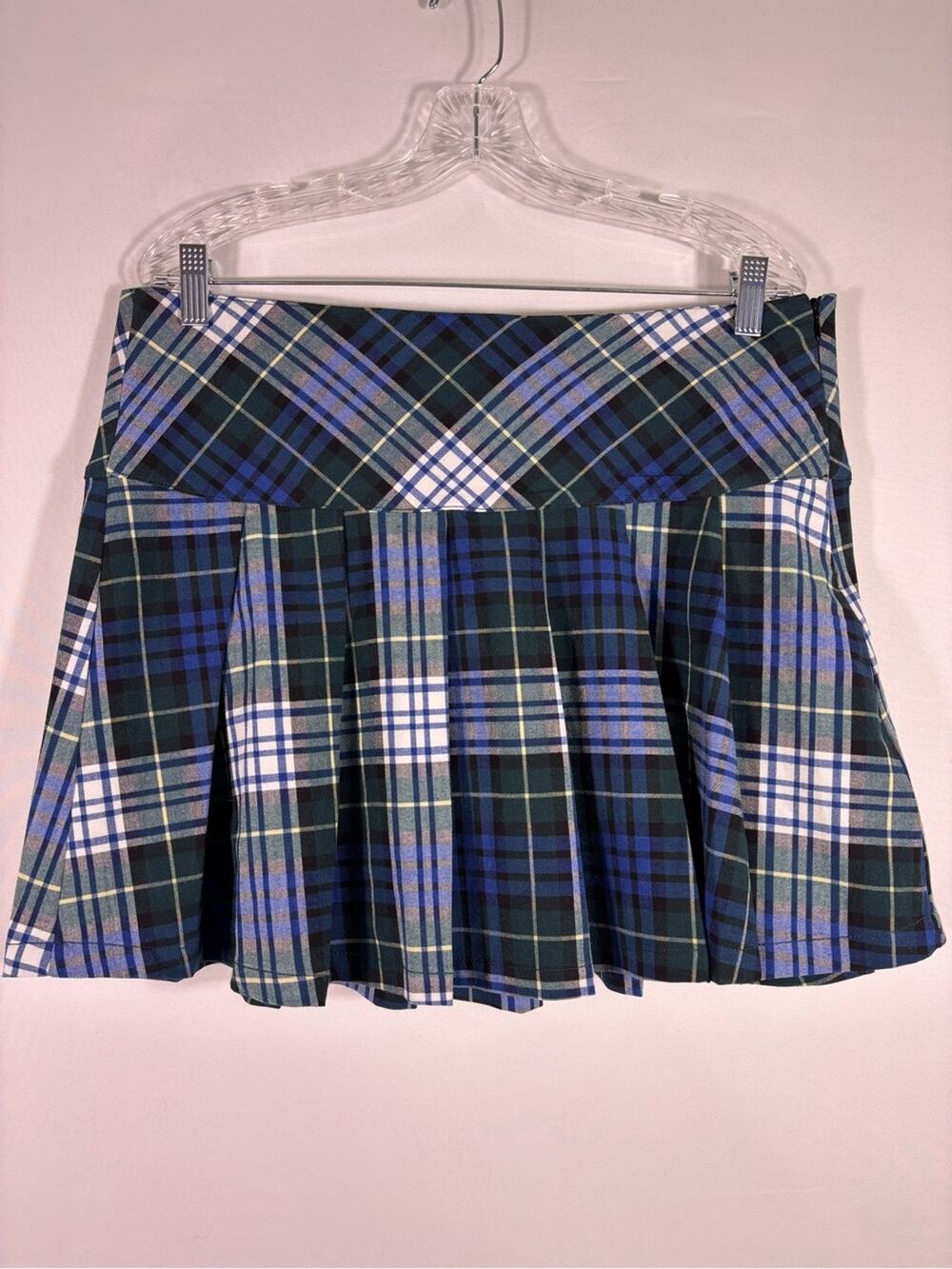 NWT American Eagle Plaid Pleated Mini Skirt Blue Green Preppy Size 12 01589